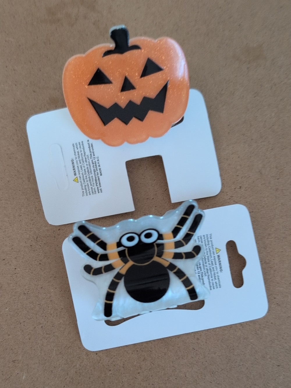 Halloween Pumpkin and Spider Kids Hair Clips - Orange & Black